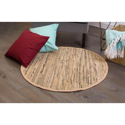 Taupe and Beige Round Cotton Reversible Rag Rug, 36"