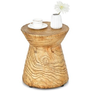 Costway 17'' Concrete Accent Side Table Hourglass Wood-like End Table Plant Stand Stool - 1 of 4