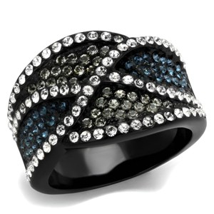 Slickblue Women’s Black Crossover Ring, Stainless Steel with Montana & Clear Pave Synthetic Crystals, Twisted Band, 5–10 - 1 of 4