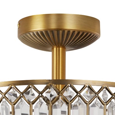 Hollywood Glam 17" Gold Metal & Beveled Jeweled Glass Drum LED Light