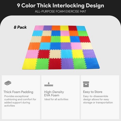Multicolor EVA Foam Interlocking Puzzle Play Mats, 36 Sq Ft, 8 Pack