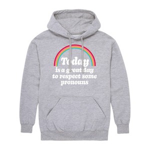 Men's - Instant Message - Today Great Day Pronouns Graphic Fleece Pullover Hoodie - 1 of 4