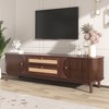 66.9" MDF Rattan-Style TV Stand with Sliding Doors and Drawers with Solid Wood Legs and Cable Management for Living Room - 4 of 4
