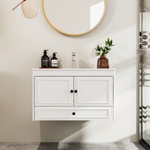 Famapy White Hanging Bathroom Vanity with Faucet and Metal - Rail Drawer - 1 of 4