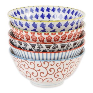 RSVP International Japanese Bowl Set/5, Colorful Modern Patterns, 6" Diameter - 1 of 4