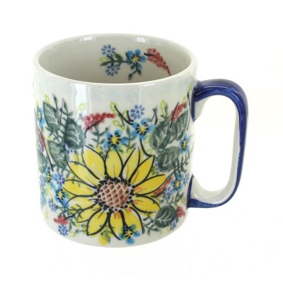 Blue Rose Polish Pottery Sunflower Maze Coffee Mug
