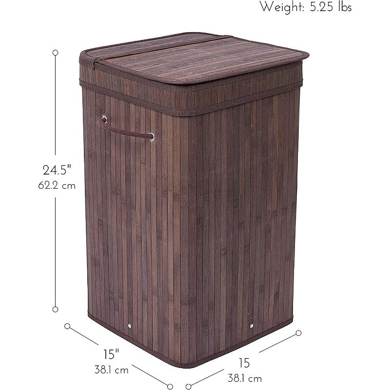 BirdRock Home Bamboo Square Laundry Hamper with Lid and Cloth Liner - Espresso, 2 of 8