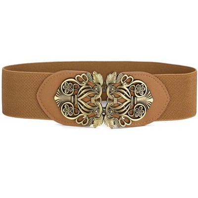 floral buckle-brown band-bronze buckle