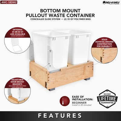 Double 35 Qt White Maple Pull-Out Kitchen Trash Container