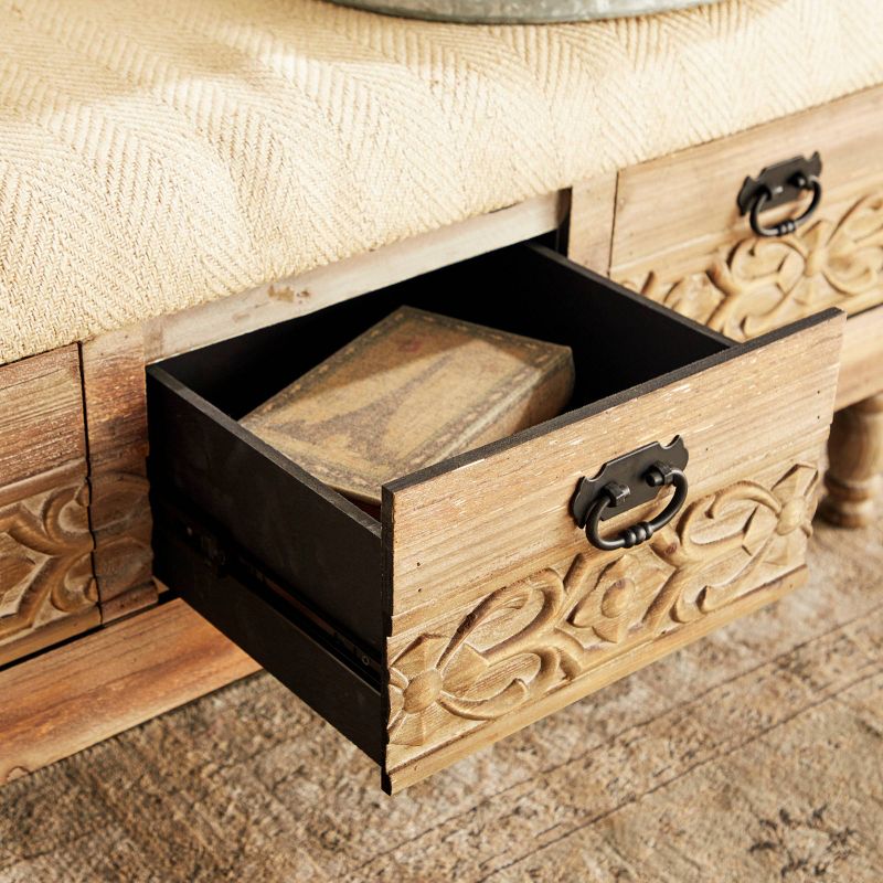 Carved Wood and Upholstered Storage Bench with Drawers Brown - Olivia &#38; May, 5 of 20