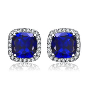 Guili Sterling Silver White Gold Plated Earrings with Colored Square CZ Stones, A Timeless, Chic, and Elegant Addition to Your Jewelry Collection - 1 of 4