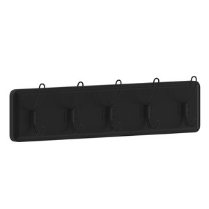 Merrick Lane 24 Inch Wall Mount Pine Wood Storage Rack with 5 Hanging Hooks, Entryway, Kitchen, Bathroom - 1 of 4