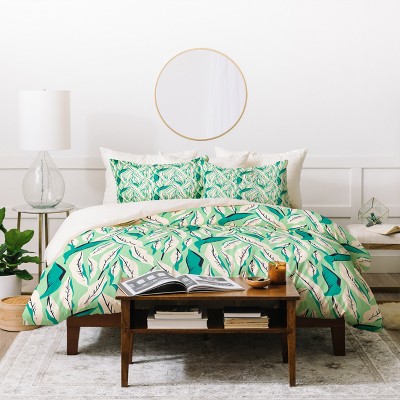 Twin/Twin XL Floral Holli Zollinger JUNGLE PALM TROPICA Duvet Cover Set Green - Deny Designs
