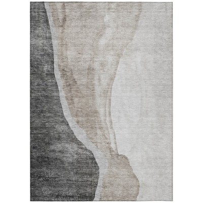 Charcoal Gray And Taupe Abstract Washable Indoor Outdoor Area Rug