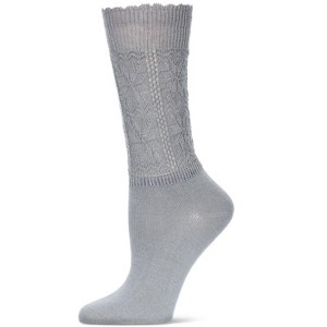 Memoi Women's Delicate Flake Embroidered Crew Socks Black One Size - 1 of 4