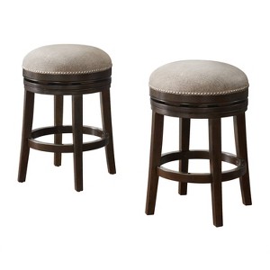 Set of 2 Clara Swivel Counter Height Barstools Dark Brown - Alaterre Furniture: Backless, Nailhead Trim, 360-Degree - 1 of 4