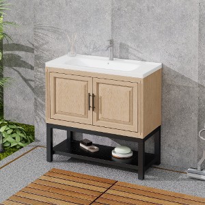 Lyngins Bathroom Vanity with Sink & Aluminum Gunmetal Faucet, Freestanding Bathroom Cabinet with Storage Doors & Open Iron Shelf for Outdoor-Ready - 1 of 4