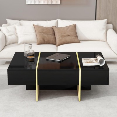 ALEXOUN High Gloss Coffee Table with 2 Drawers & Multi-Storage - Fashionable Rectangle Center Table for Living Room,Office Lounge & Balcony