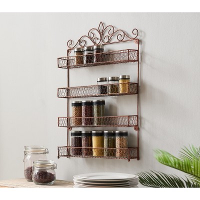 Kings Brand Furniture Horton 4-Tier Metal Wall Mount Spice Rack Organizer, Brushed Copper