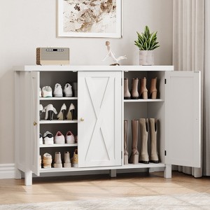 Shoe Cabinet with Doors, 35'' Shoe Storage Cabinet, 4-Tier Entryway Shoe Storage, Large Shoe Organizer Cabinet for Living Room Hallway, White - 1 of 4