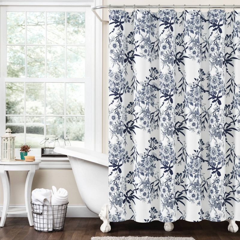 Botanical Garden Shower Curtain Navy - Lush D&#233;cor, 1 of 9