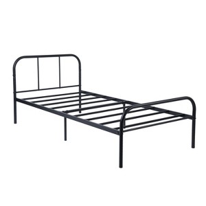 FurnitureR Metal Bed Frame Twin Size with Headboard and Footboard, , Noise-Free Design, Underbed Storage, No Box Spring Required, Black - 1 of 4