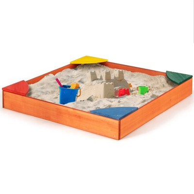 Safstar Kids Wooden Backyard Sandbox W/ Built-in Corner Seating Kid's Outdoor Furniture