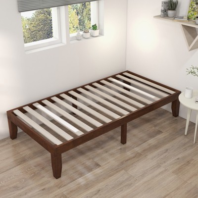 Twin Brown Cherry Wood Platform Bed Frame with Headboard