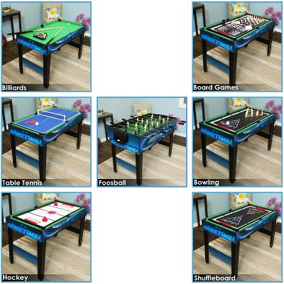 Game Time Blue 10-in-1 Multi-Game Table for Family Fun Nights