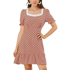 Allegra K Women's Summer Sweetheart Neck Ruffled Hem Puff Short Sleeve Polka Dots Dress - 1 of 4