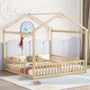 Okak Double Twin House-Style Roof Bed Frame with Guardrails, Modern Floor Bed without Door for Toddlers/Kids Bedroom - 3 of 4