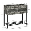 NAYSAYE Raised Garden Bed Elevated Planter Box with Rattan Wicker Look and Tool Storage Shelf for Planting, Gray, 27.5"*11.8"*27.5" - 3 of 4