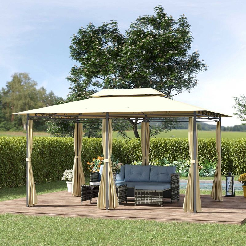 Outsunny 10' x 13' Outdoor Soft Top Gazebo Pergola with Curtains, 2-Tier Steel Frame Gazebo for Patio, 4 of 11
