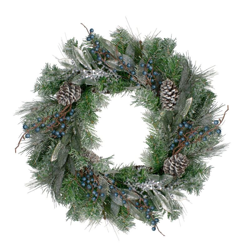 Northlight Mixed Pine and Blueberries Artificial Christmas Wreath -24-Inch, Unlit, 1 of 5