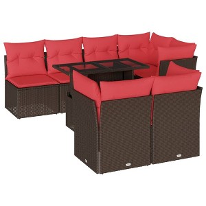 vidaXL Patio Sofa Set with Cushions Modular Outdoor Seating 8 Piece Poly Rattan - Brown - 1 of 4