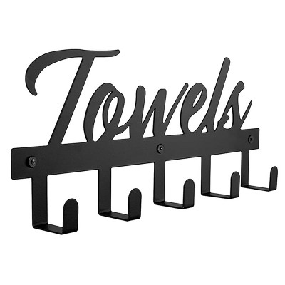 Towel Rack 5 Towel Hooks Wall Mount Towel Holder Black Metal Towel Racks for Bathroom Storage Organizer Rack