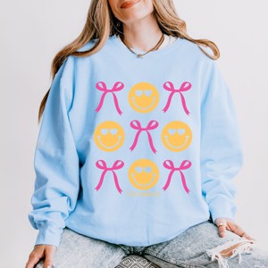 Simply Sage Market S.W.Smiley Bows and Smiley Coquette Chart Lightweight Garment Dyed Sweatshirt - 1 of 4