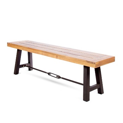 Dracelo Acacia Wood Outdoor Patio Backless Bench