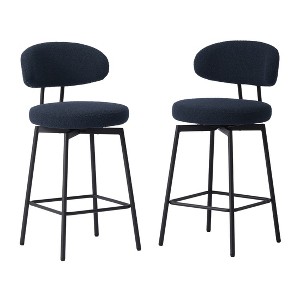 WestinTrends Alexandria Modern Upholstered Faux Shearling Fabric Counter Height Bar Stools with Back (Set of 2), Navy Blue - 1 of 4