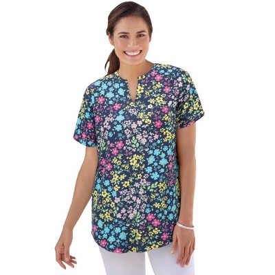 Woman Within Plus Size Notch-Neck Pocket Tee