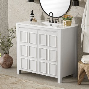 KTMBDW Modern Bathroom Vanity with Ceramic Basin, Undermount Vanity Sink Cabinet with 2 Doors, Free Standing Bathroom Storage Cabinet - 1 of 4