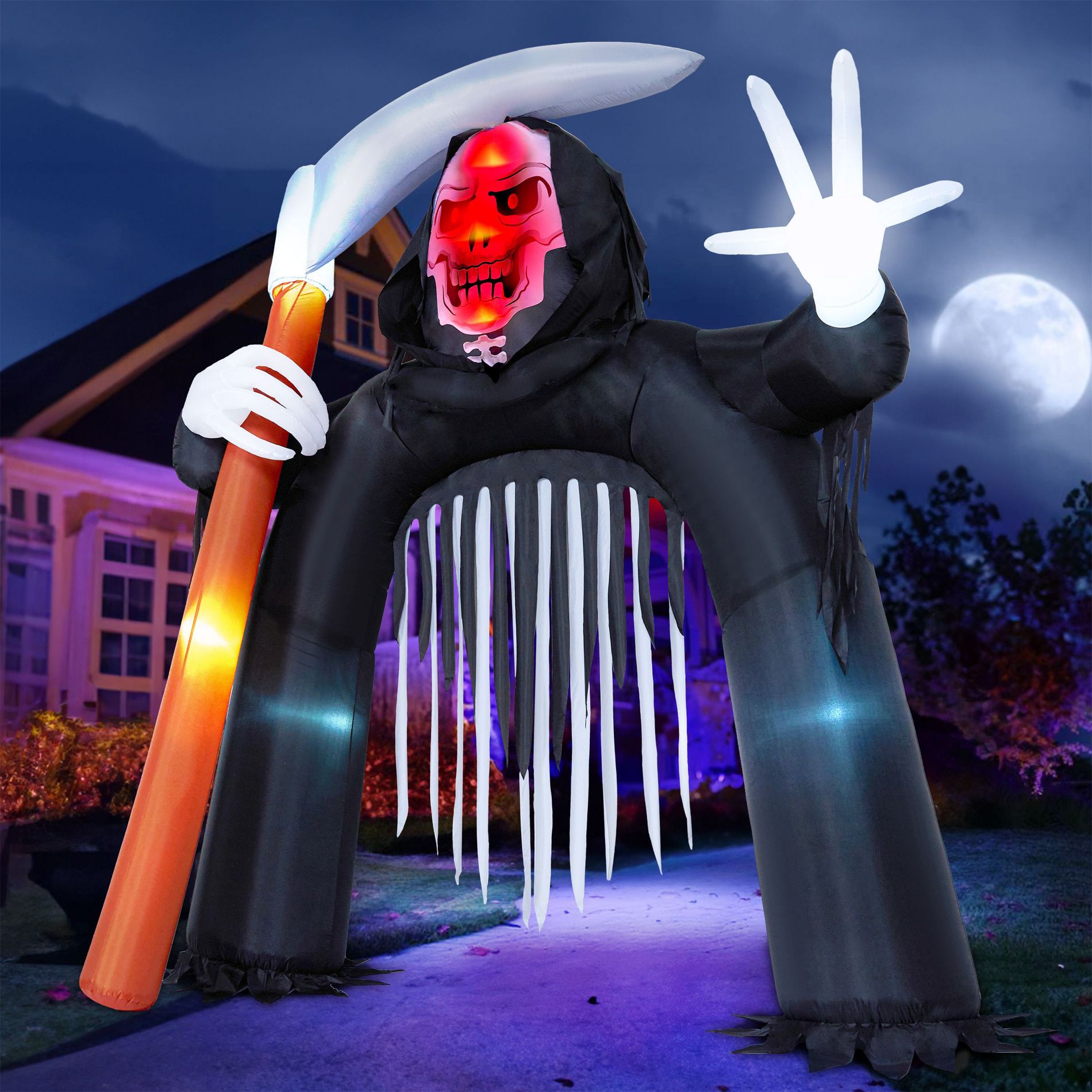 Joyfy 10 FT Halloween Inflatables Outdoor Decorations, Giant Grim Reaper Archway Inflatables with Build-in LEDs for Halloween Party Yard Lawn Decor