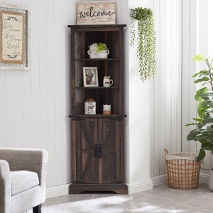 OKD 68" Tall Corner Cabinet with 2 Barn Door & Adjustable Shelves for Bathroom - 1 of 4