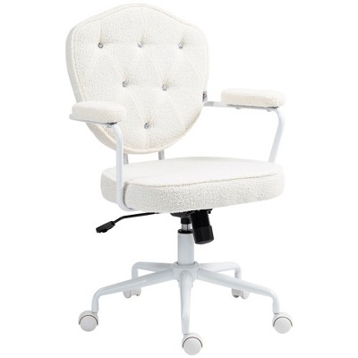 NicBex Adjustable Height Teddy Button Tufted Home Office Chair with Padded Armrests and Wheels for Work Study Vanity