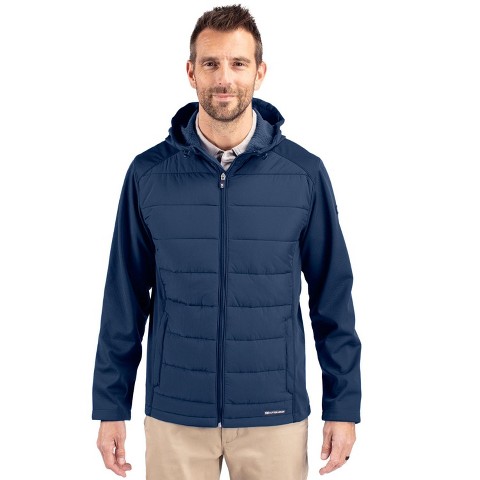 Cutter & Buck Evoke Hybrid Eco Softshell Recycled Full Zip Mens Big & Tall Hooded Jacket - Navy Blue - XLT