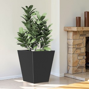 Metal Tapered Planter – Large Outdoor & Indoor Garden Plant Pot with Drainage Hole and Rubber Plug, Stylish Burnished Grey Finish for Home and Patio - 1 of 4