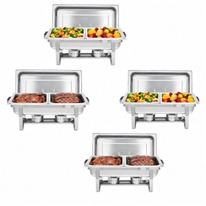 4-Pack Commercial Grade Chafing Dishes - Dual Well Stainless Steel Buffet Warmers for Catering, Weddings, Events & Home Use, Complete Serving Set - 1 of 4