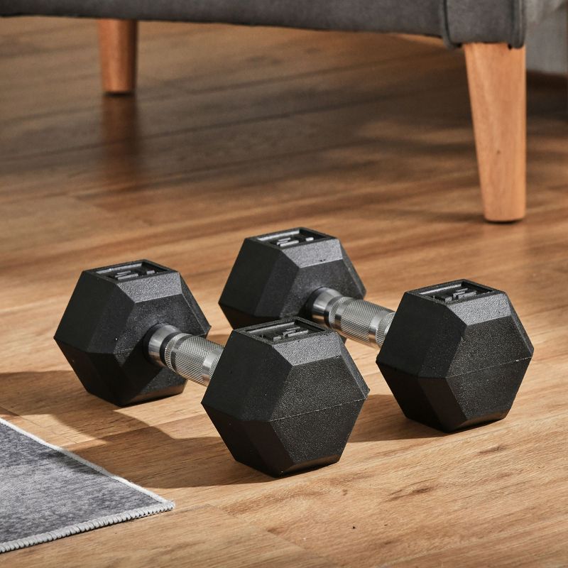 Soozier Hex Rubber Free Weight Dumbbells Set in Pair with Steel Handles 12lbs/Single Hand Weight for Strength Workout Training, 2 of 9