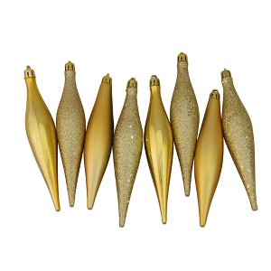 Northlight 8ct Gold Shatterproof 4-Finish Christmas Finial Drop Ornaments 6" (152mm) - 1 of 1