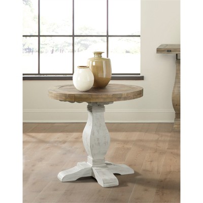 Casual Farmhouse Baluster Round End Table in Reclaimed Natural & White